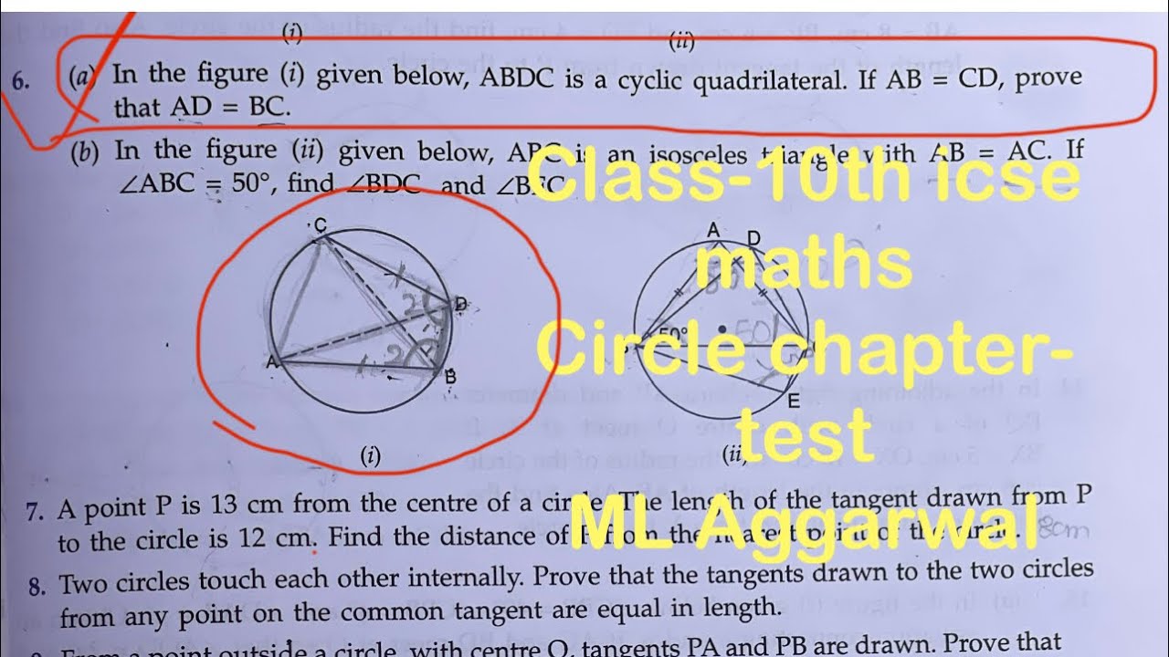 Class-10th #icse #maths #circle chapter-test | In the figure (i) given below, ABCD is a cyclic quadr