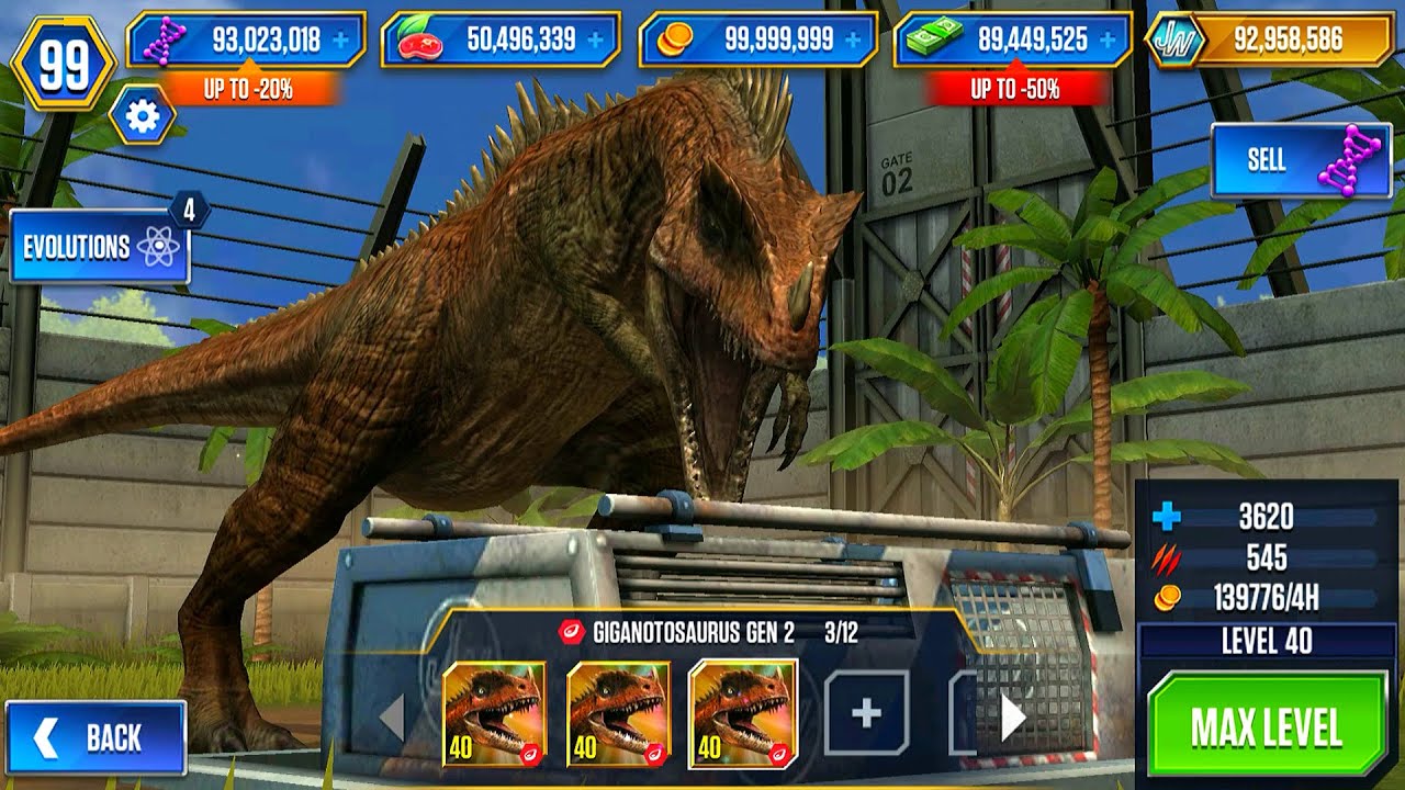 NEW GIGANOTOSAURUS GEN 2 MAX X3 LEVEL 40 | JURASSIC WORLD THE GAME