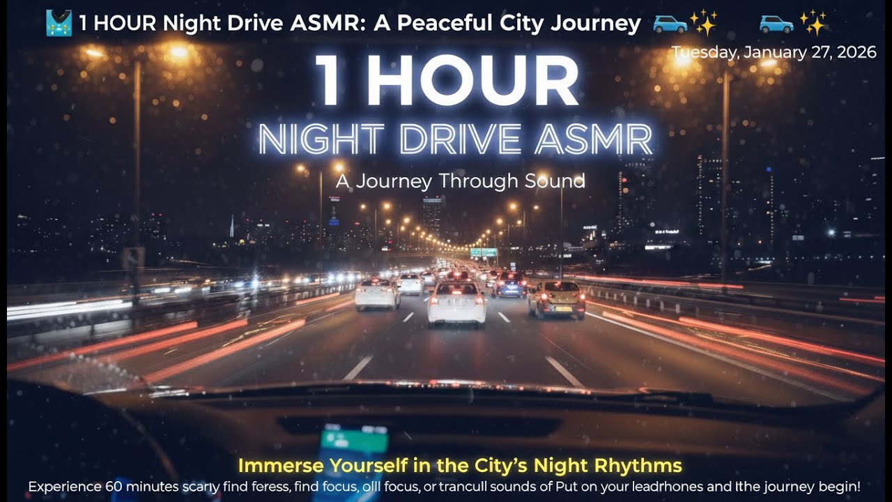1 HOURS Night Drive ASMR: Relaxing City Lights & Rain Ambience 🌧️🌃