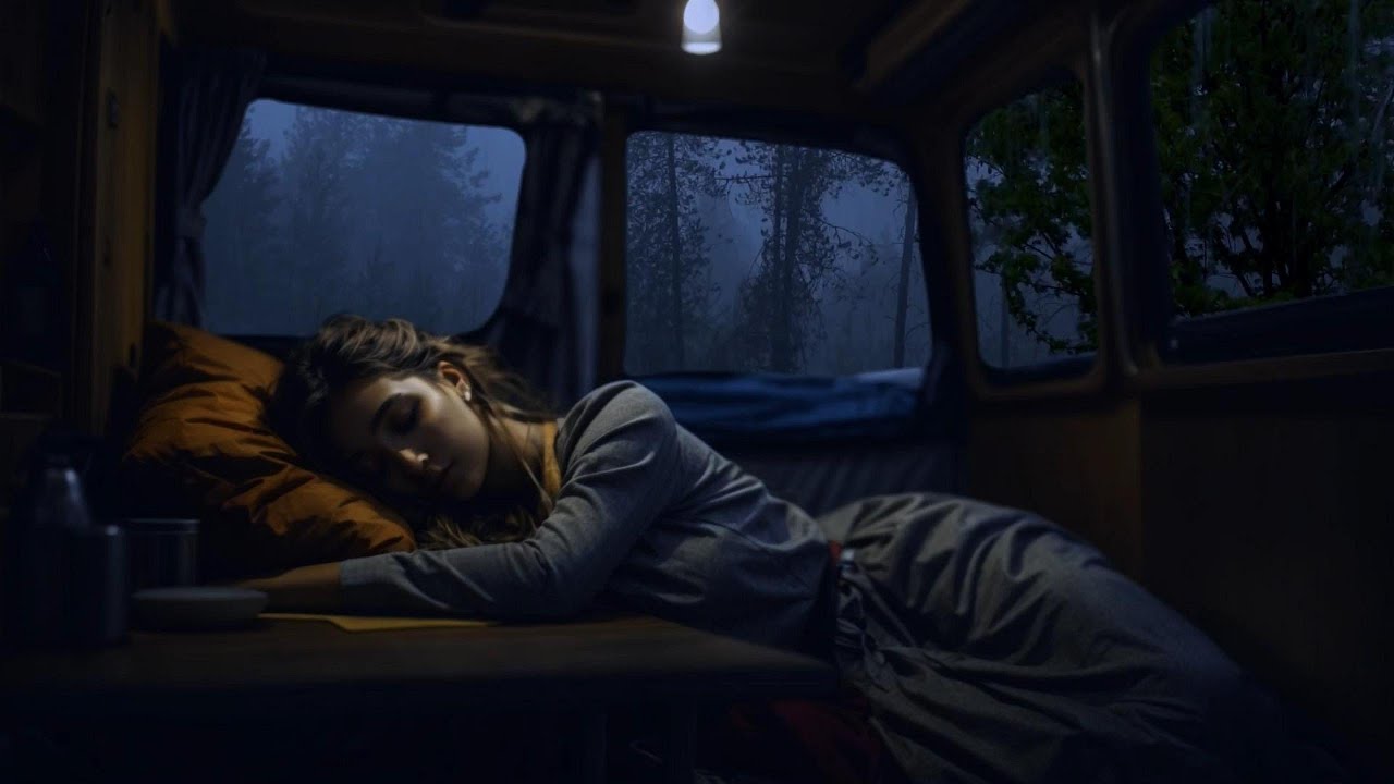 Rainy Night Sleeping in a Van | Calm Travel Sleep Ambience