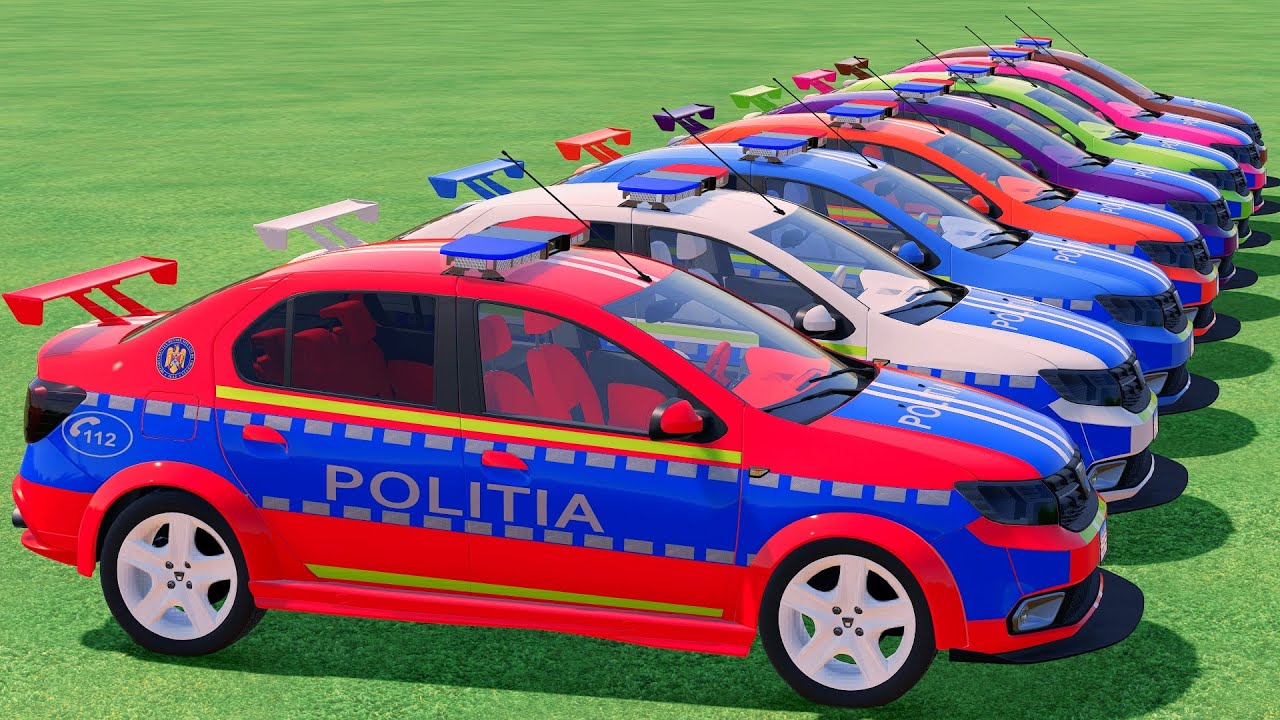 GO! POLICE CARS, AMBULANCE, FIRE TRUCK, COLORFUL CARS WITH TRUCK & TRAIN FARMING SIMULATOR 22! #76