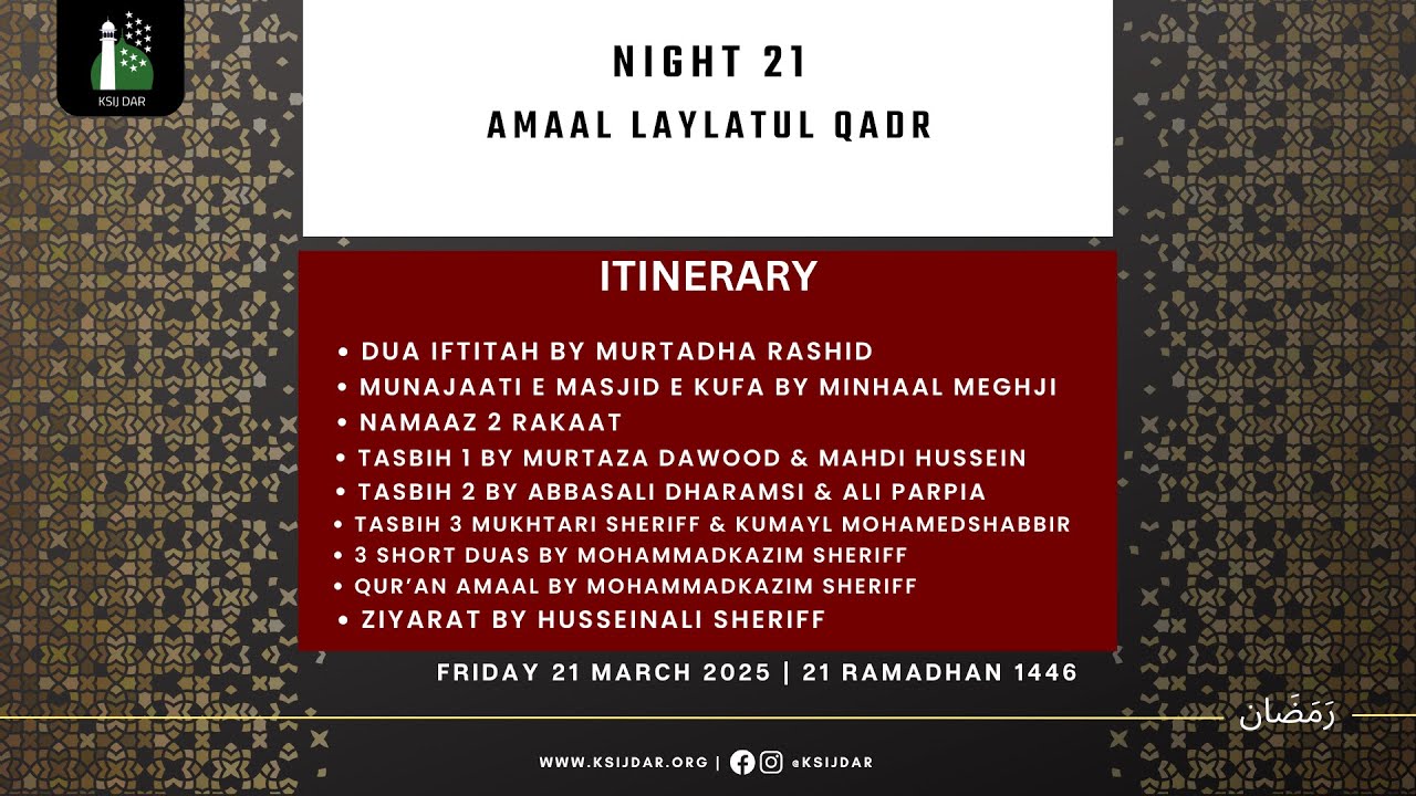 Amaal Laylatul Qadr | 21st Night of Ramadhan 1446 | 21st March 2025