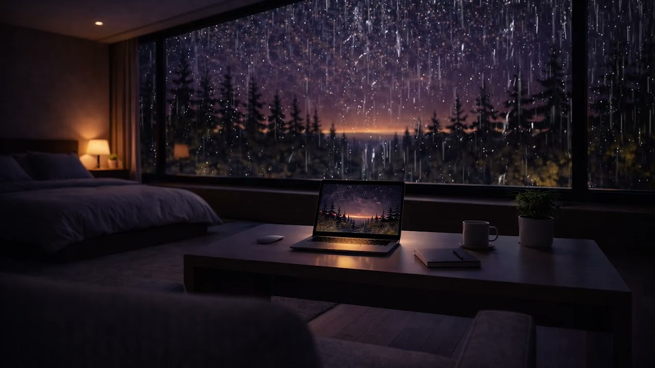 Heavy Rain in Cozy Bedroom with Forest View 🌧️ Deep Sleep Sounds & Relaxation