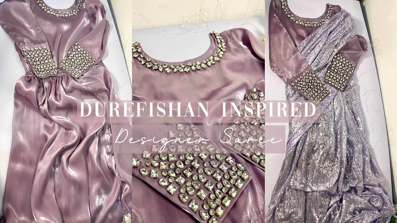 DIY DESIGNER SAREE MAKING AT HOME 💜 |  Designing a Saree with crystal's !