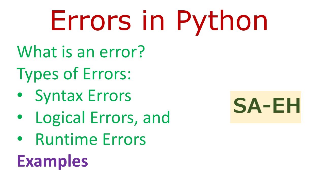 Errors in Python | Syntax Errors | Logical Errors | Runtime Errors | CBSE | Errors with Examples