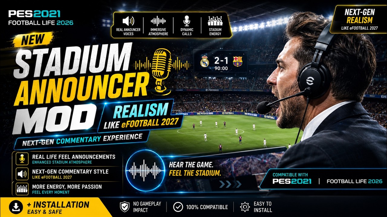 New Stadium Announcer Mod &ndash; Realism like eFootball 2027 - PES 2021 & Football Life 2026