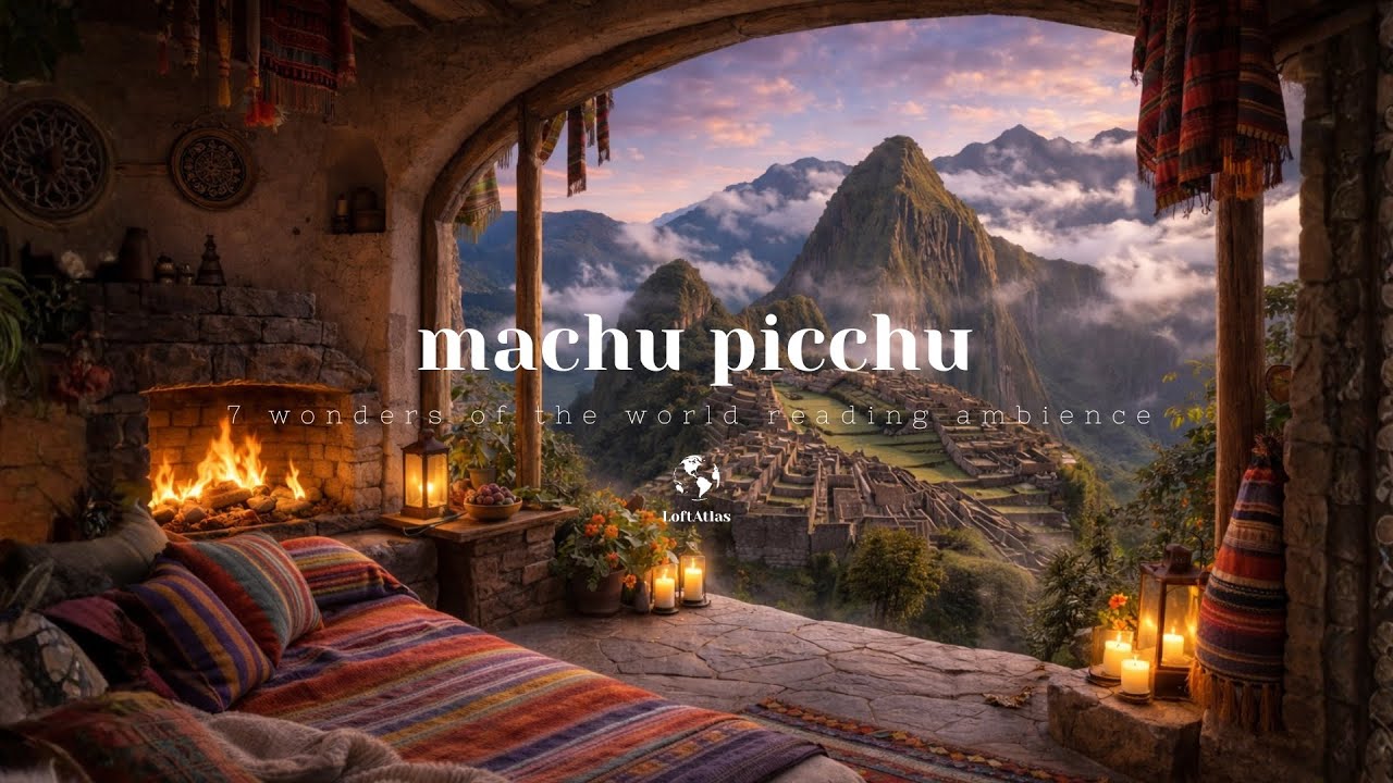 Reading Ambience ┃Seven Wonders of the World┃Machu Picchu Fireplace Glow📚✨