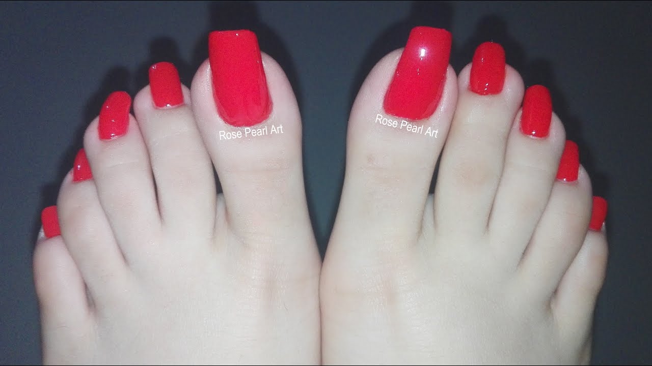 Orangish Red Pedicure- Painting My Natural Long Toe Nails for Fall | Rose Pearl
