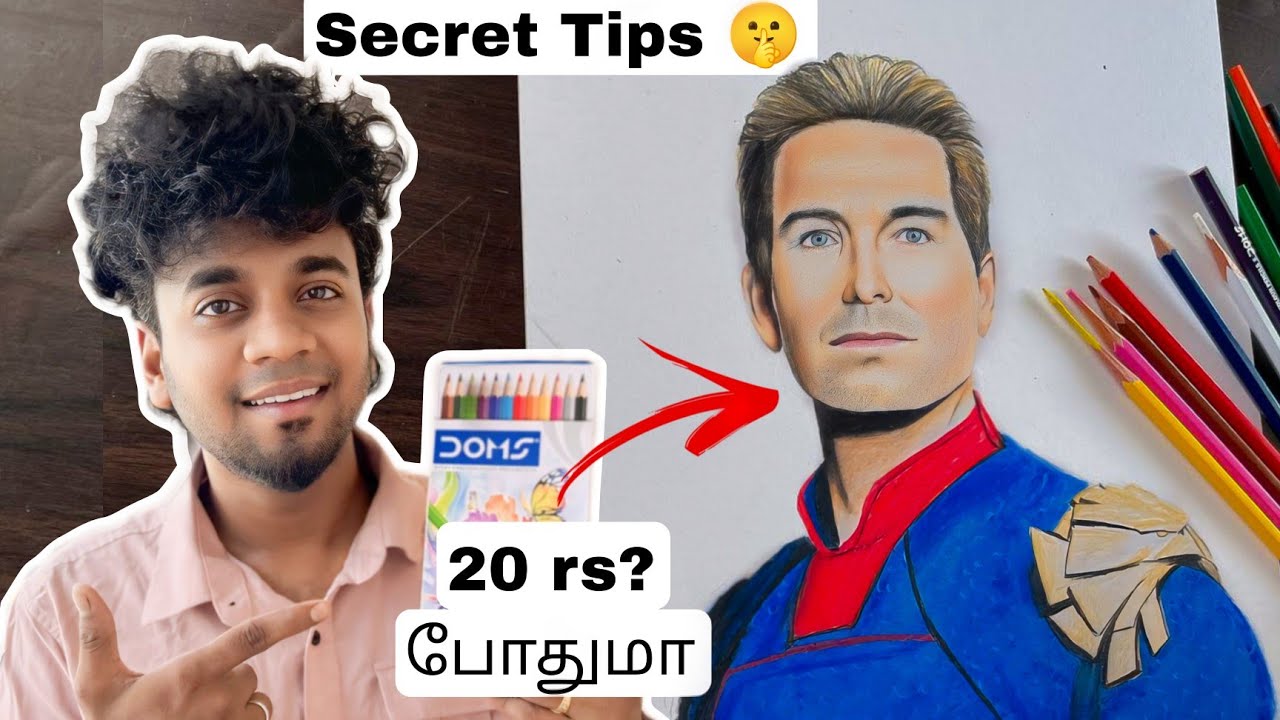 Realistic color portrait using ₹ 20 rs  color pencils 😱 | The Boys drawing | Homelander drawing