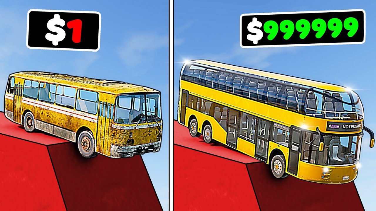 $1 to $1,000,000 Buses vs. Steep Descent in BeamNG.drive
