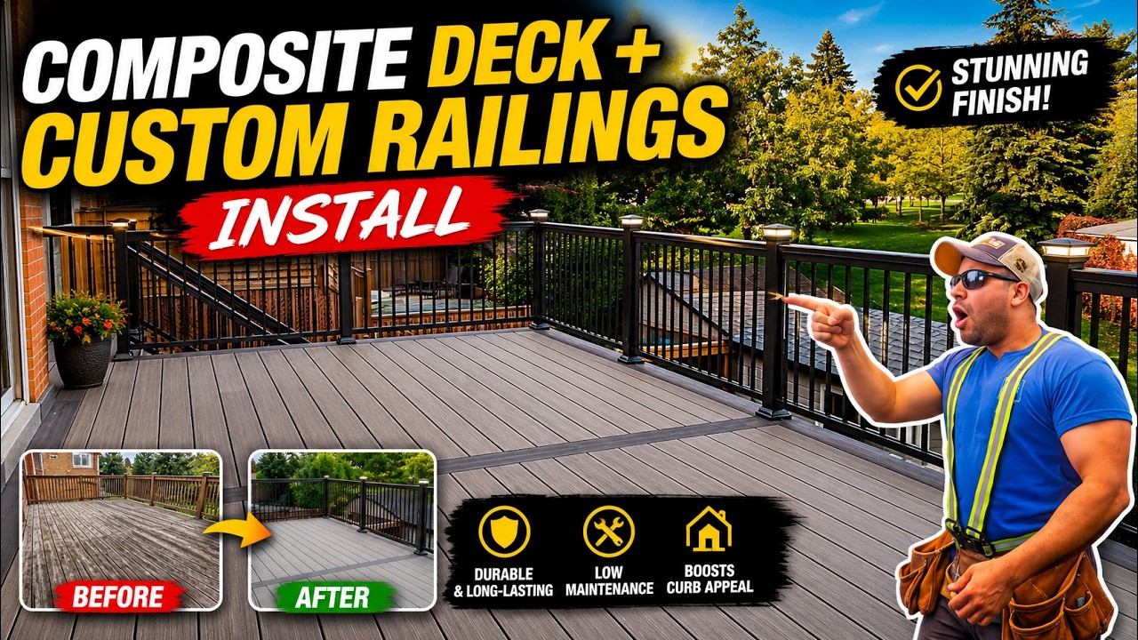Composite Deck + Custom Railings Install#decking #railing #outdoordecking