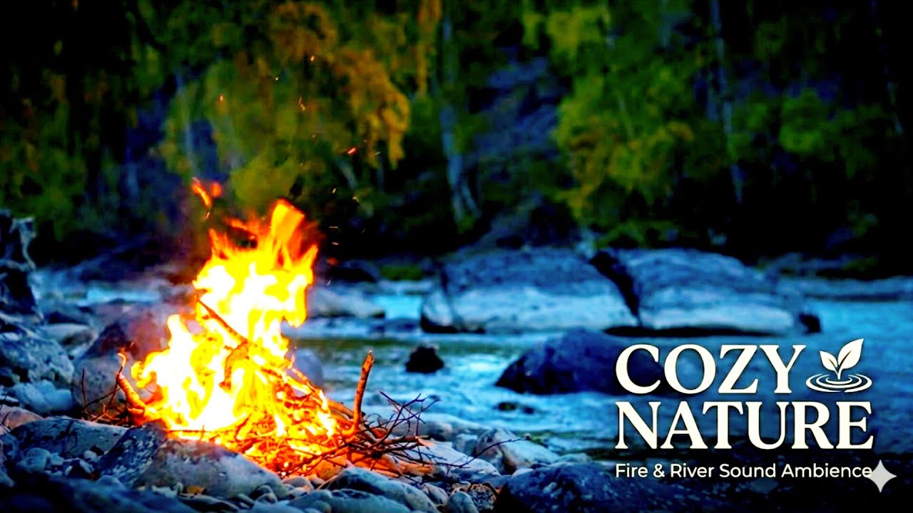 Cozy Fireplace by the River 🔥🌊 Fire & Water Sounds for Sleep & Stress Relief | No Music (11+ Hours)
