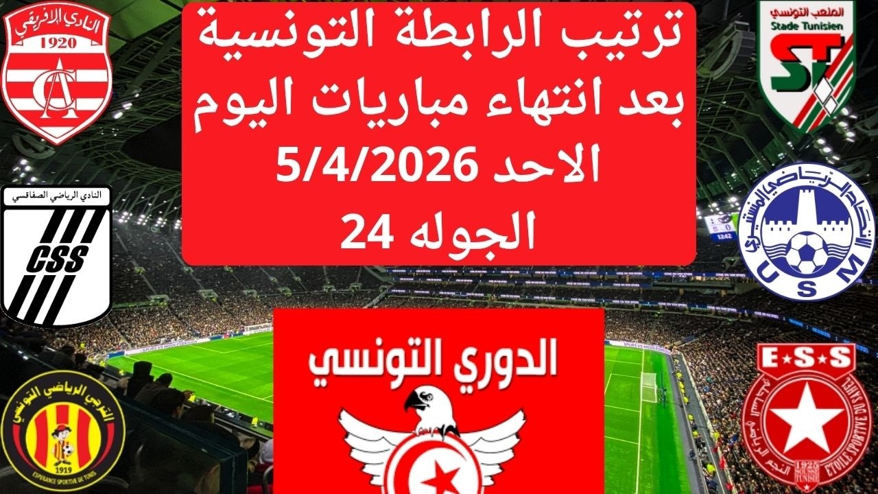 بعد انتهاء الجولة 24..ترتيب الدوري التونسي اليوم بعد انتهاء مباريات الاحد 5/4/2026 الرابطة التونسية