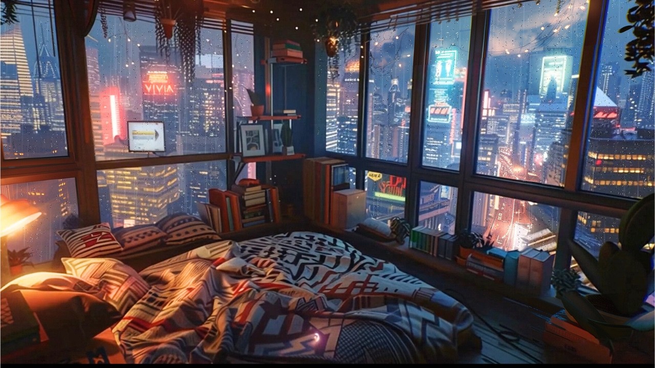 Heavy Rain on Window at Night | Fall Asleep Fast | Cozy Apartment (8Hours)