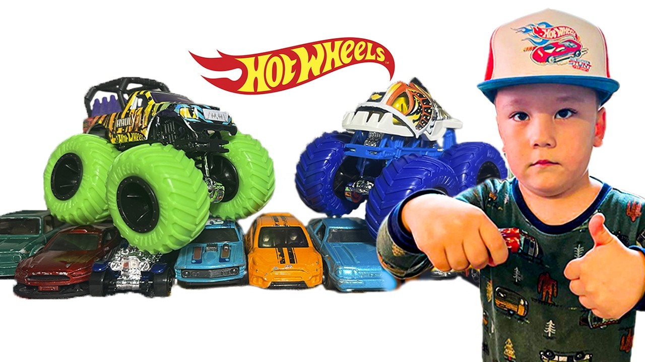 Monster Trucks Hot Wheels, driving on cars
