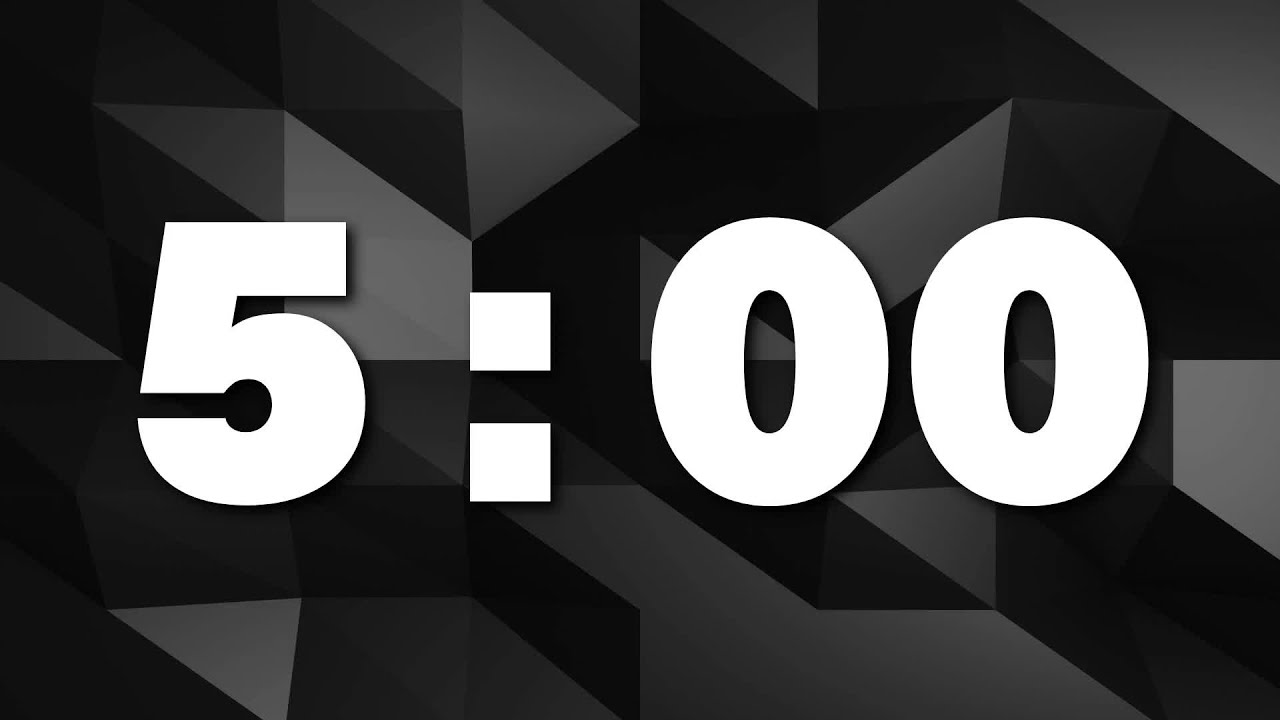 [ 5:00 ] Silent Countdown Timer | Black Geometric Background