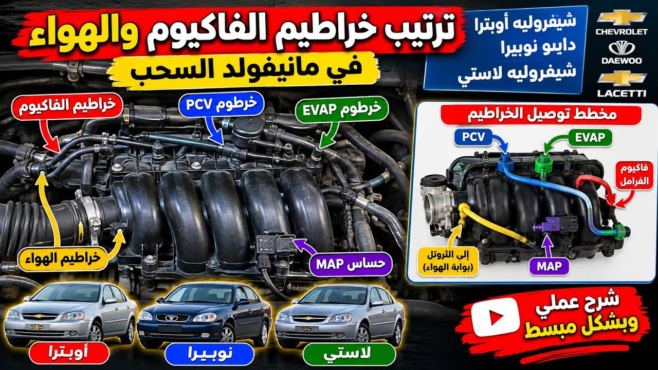 شيفروليه اوبترا ودايو نوبيرا تنظيم او ترتيب خراطيم الهواء او الفاكيوم  فى مانيفولد الهواء
