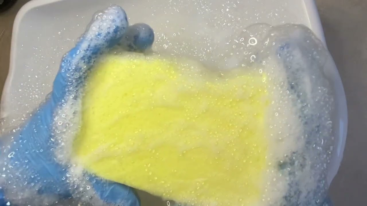 ASMR | crunchy suds&mdash;softening cut block sponge with Cloralen bleach&mdash;bonus grout sponge squeeze