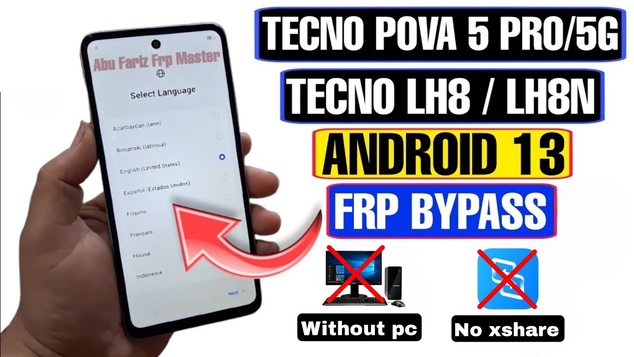 Tecno Pova 5 Pro FRP Bypass Android 13 |Tecno Lh8/Lh8n FRP Bypass Without PC|Tecno Pova 5 Pro 5G FRP