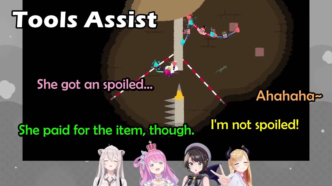 Botan, Luna and Choco-sensei Teasing Subaru Who Is Using Tools Assist After Struggling To Climb Up