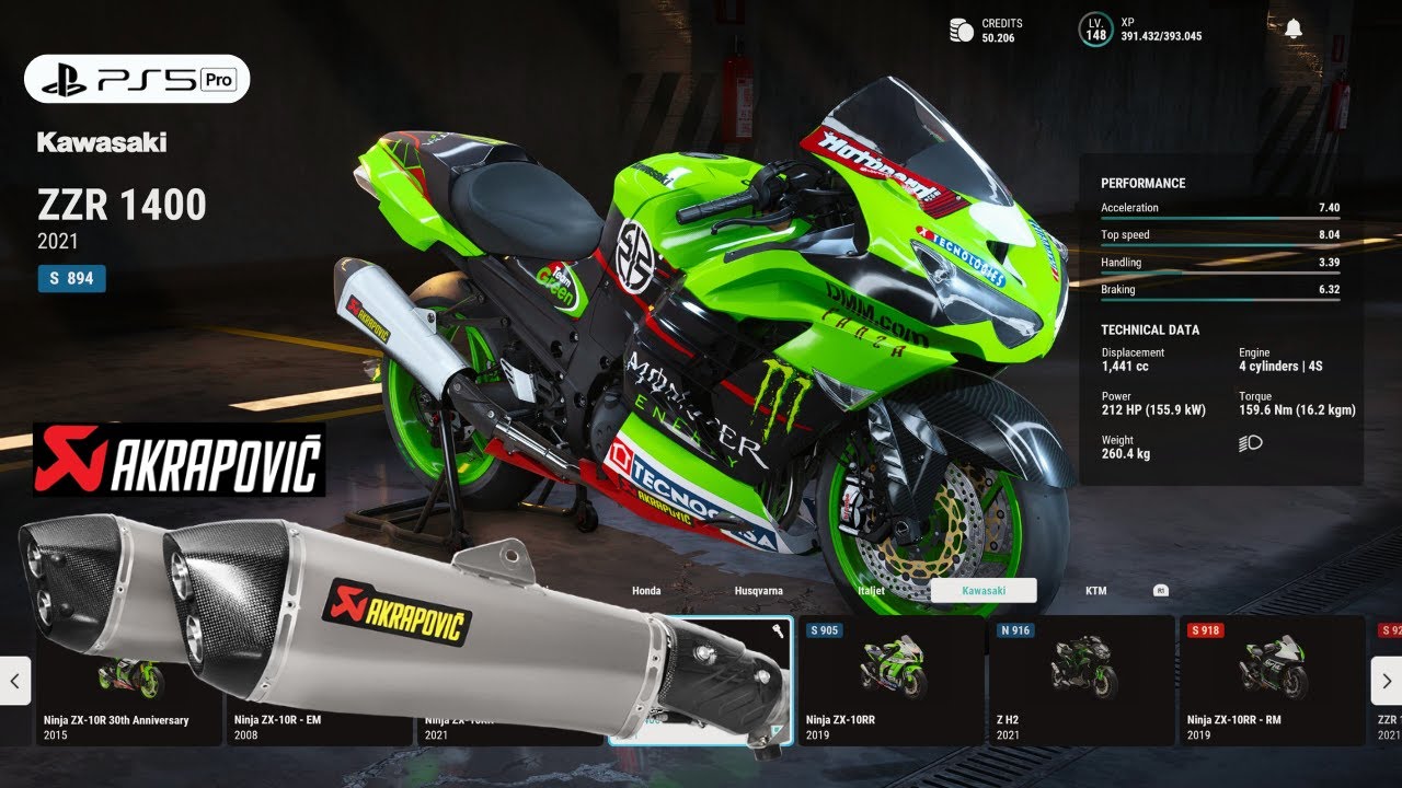 RIDE 5 | Customize Fastest Kawasaki ZZR 1400 Full Akrapovic Gameplay [4K PS5 Pro]