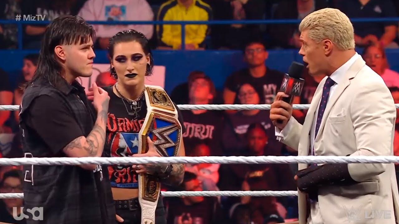 Dominik Mysterio slaps Cody Rhodes and hides behind Rhea Ripley - WWE RAW 6/5/2023