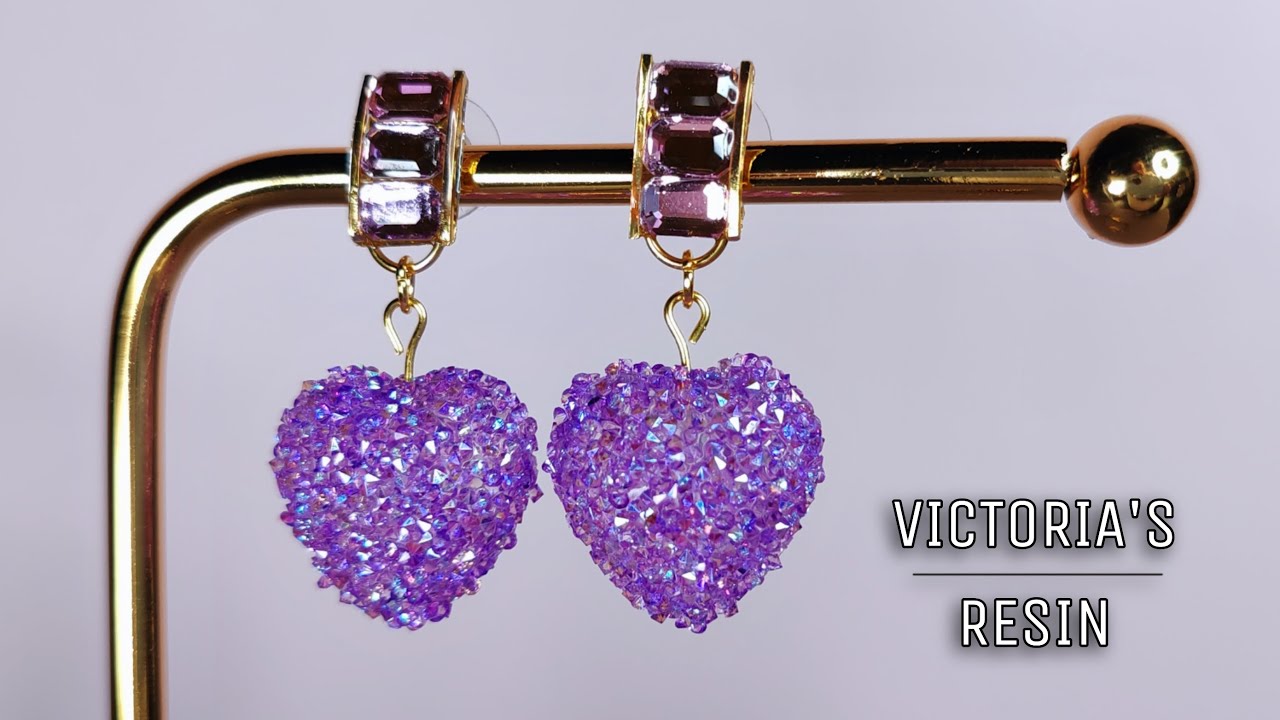 DIY Rhinestone decor drop earrings /UV resin Heart sugar candy