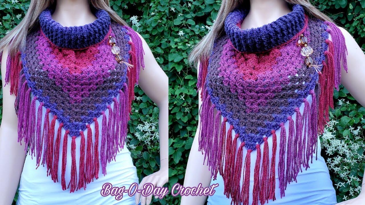 How To Crochet Wide Neck Bandana Cowl - Midnight Stroll | BAGODAY CROCHET TUTORIAL #512