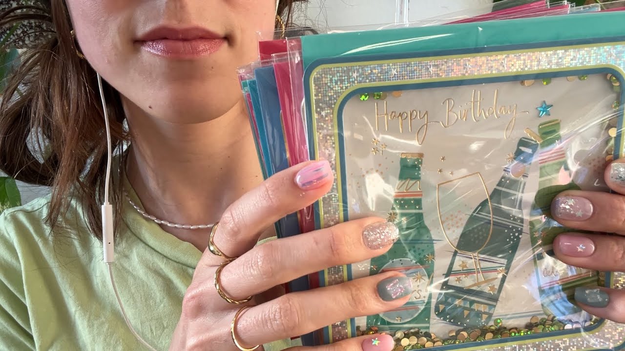 ASMR| Crinkly glittercards haul 💌✨(sticky fingers, sound assortment and whispers)