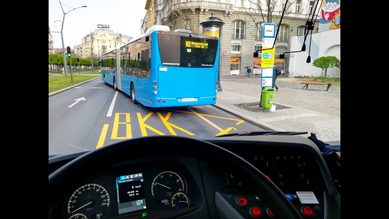 M3 pótlóbusz BKV. Mercedes Benz Conecto G2 (Cockpit View) Budapest.