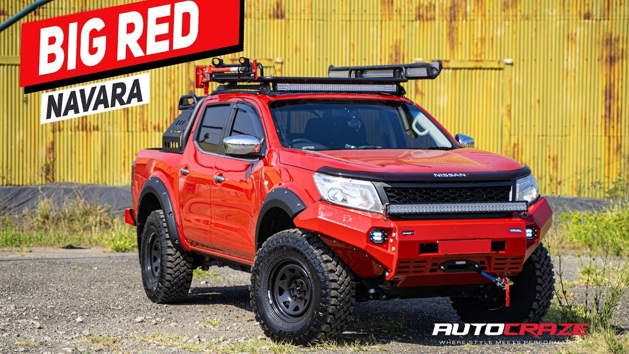 BIG RED NAVARA! CRAZY MODIFIED NISSAN NAVARA WHEELS, TYRES, BULL BAR & 4X4 ACCESSORIES.