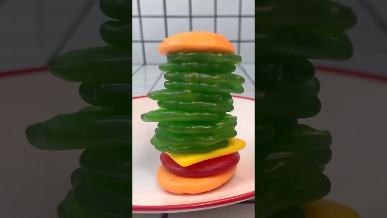 Big vegetable burger gummy jelly candy food mukbang