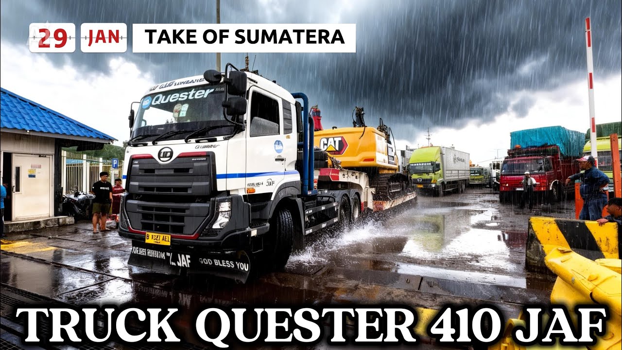 TAKE OF MENUJU SUMATERA ‼️TRUCK QUESTER 410 JAF NAIK KAPAL DI PELABUHAN MERAK