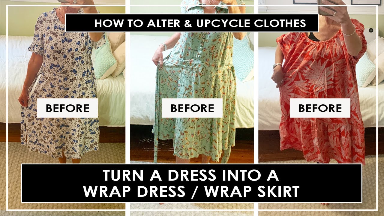 Refashion a standard dress into stylish wrap dress or wrap skirt | Clothes upcycling | #upcycling