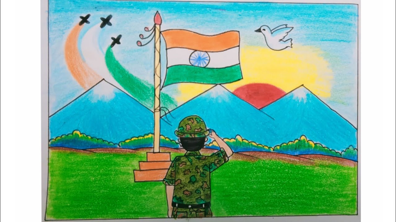 lndependence day drawing/Independence day scene with Indian soldier drawing/15 August drawing.