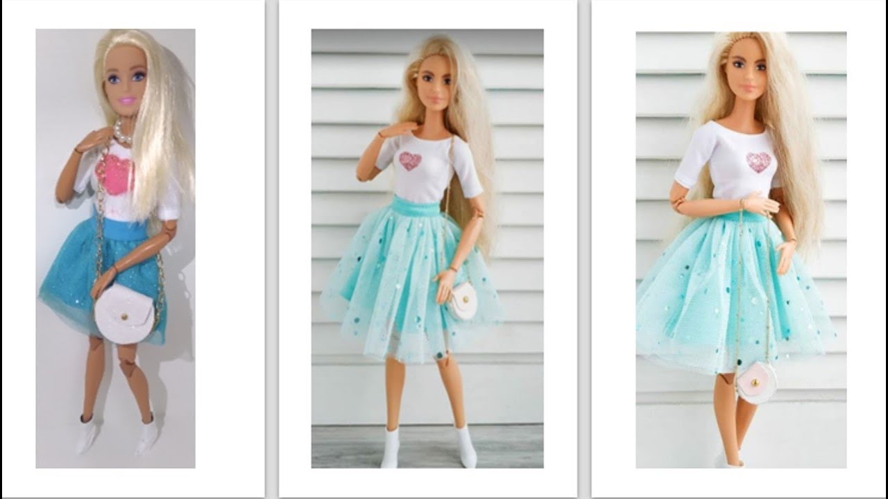 Como Fazer roupa para Barbie . Saia, Blusa e Bolsa DIY how to make barbie clothes