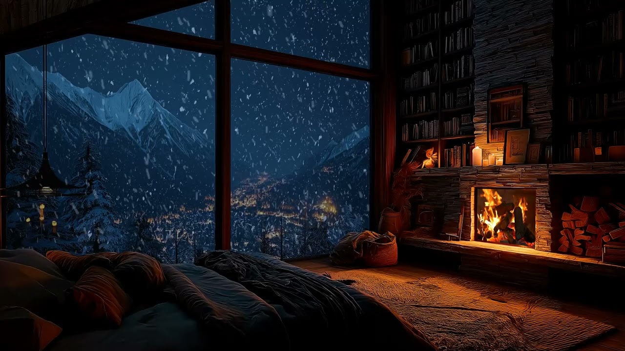 ❄️🔥 Peaceful Winter Retreat | Snowfall & Fireplace Sounds for Rest & Calm