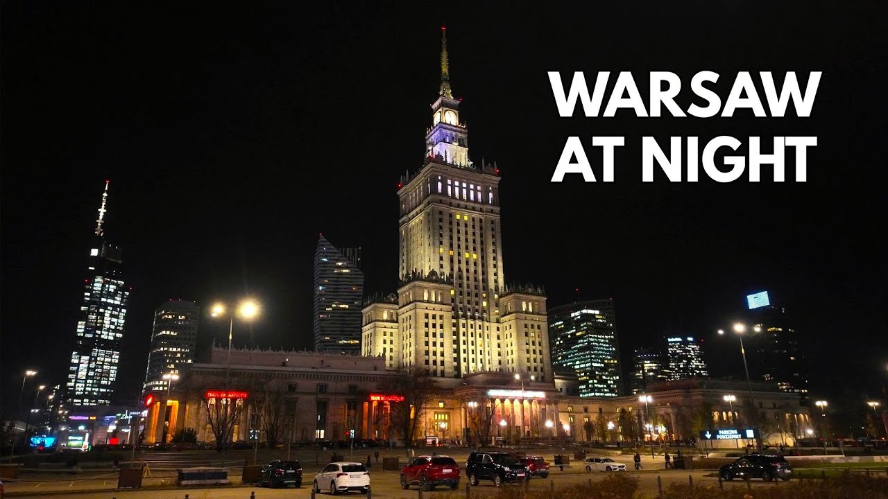 Walking at Night in Warsaw, Poland - Palace of Culture / Spacer w Warszawie - Walking Tour