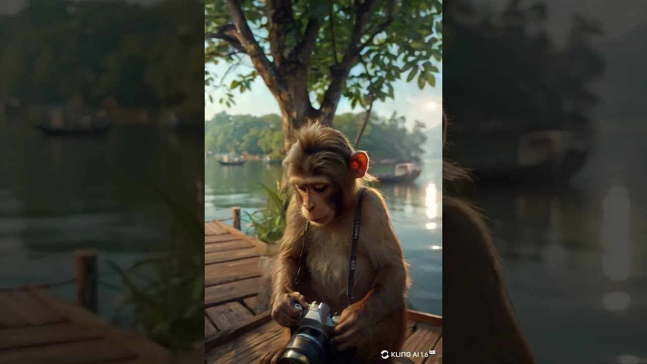 monkey vloging in river side