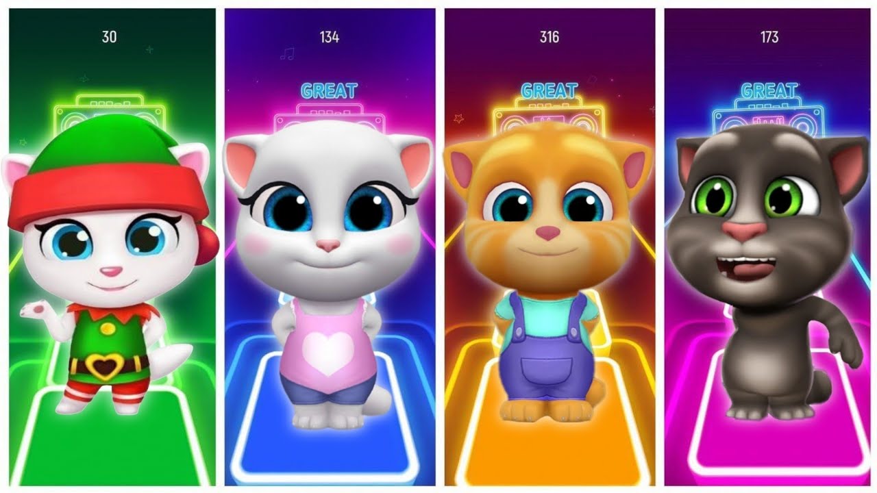 Talking Tom friends🤩 - Angela vs Tom vs Ben vs Gringer | Tiles Hop EDM Rush