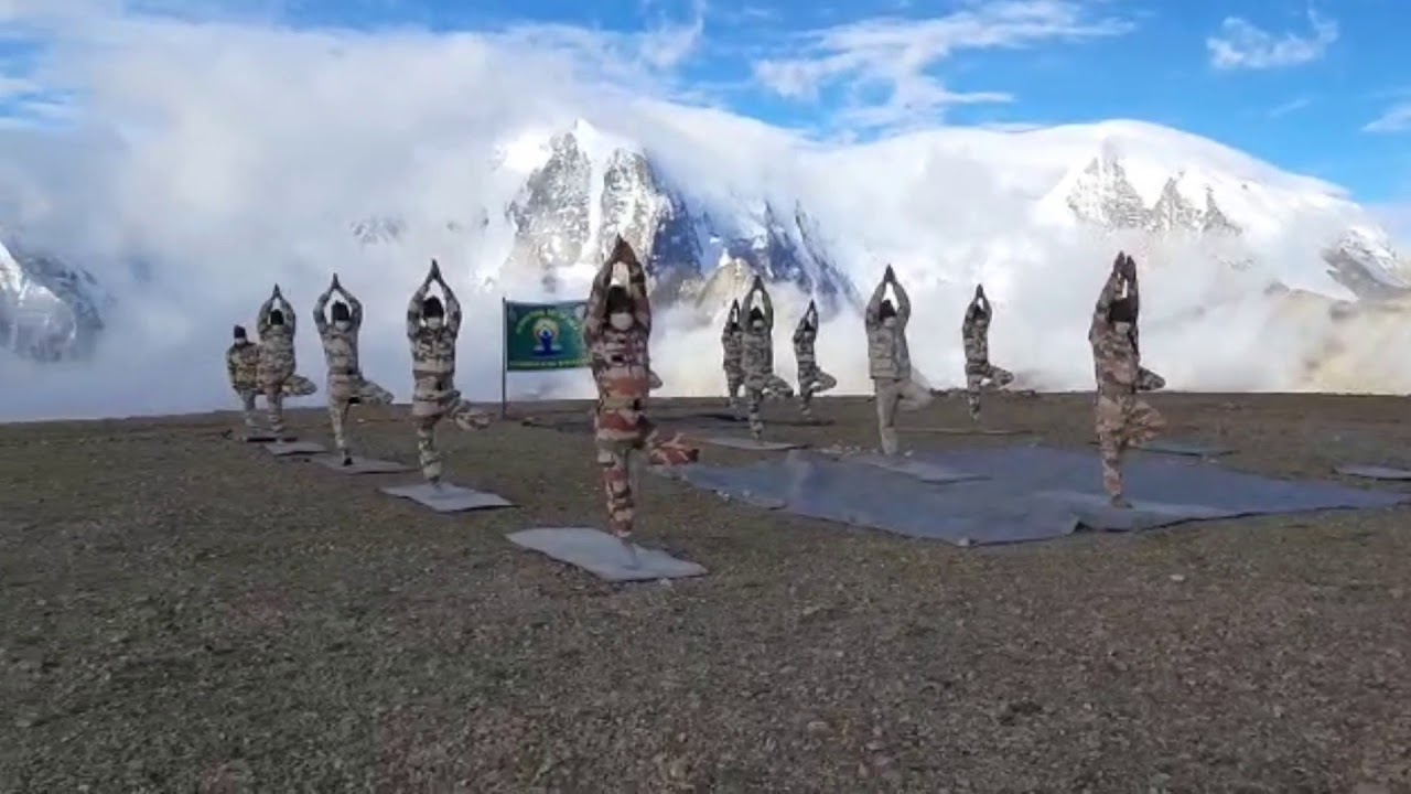 #Himveers of ITBP practicing Yoga at 18800 ft in Sikkim Himalayas on International Day of Yoga 2020