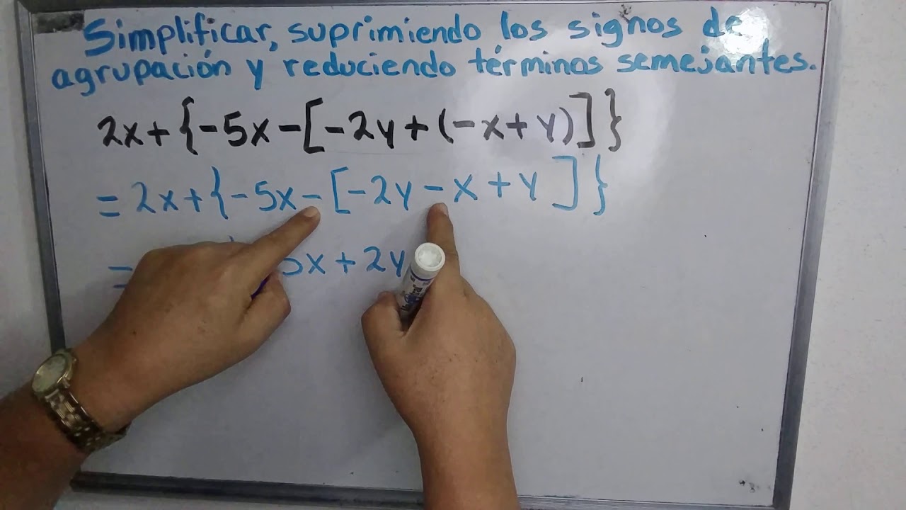 Suprimir signos de agrupación, simplificar y reducir términos semejantes de expresiones algebraicas.