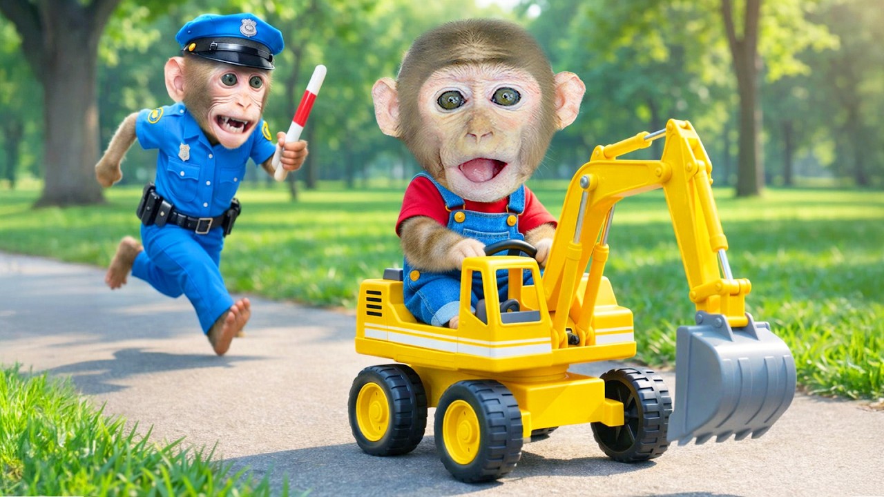 Mono KoKo conduce una excavadora por la carretera pero la policía le prohíbe circular |MONO KOKO ESP