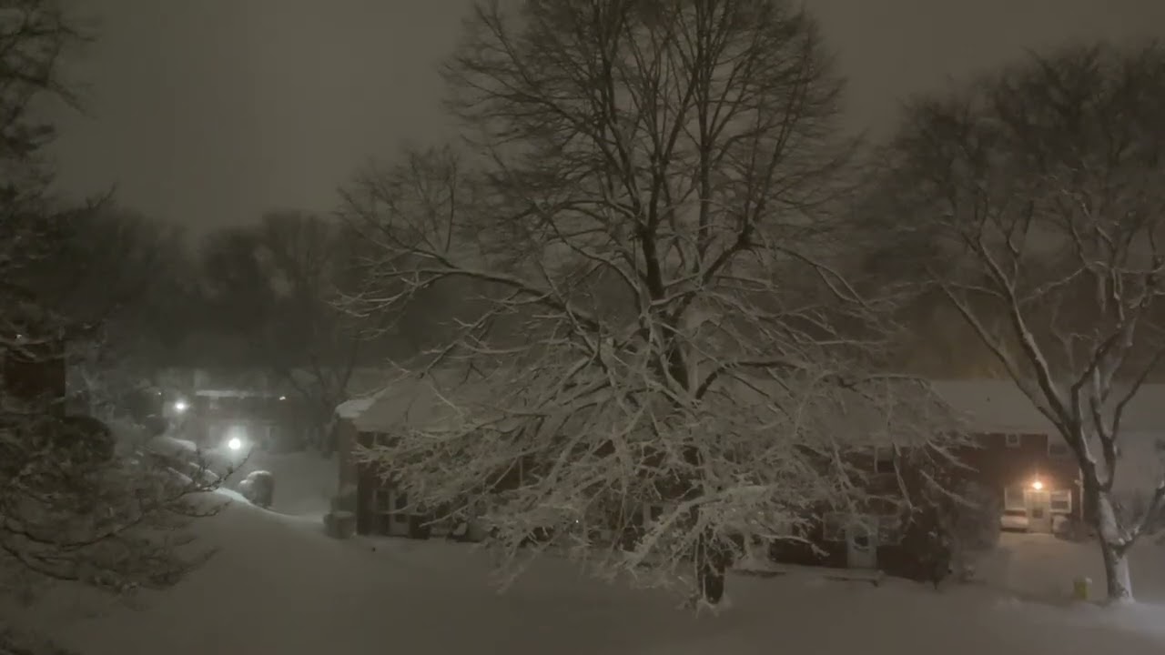 5 minutes of snowy windy night with wind chime  in the background 
