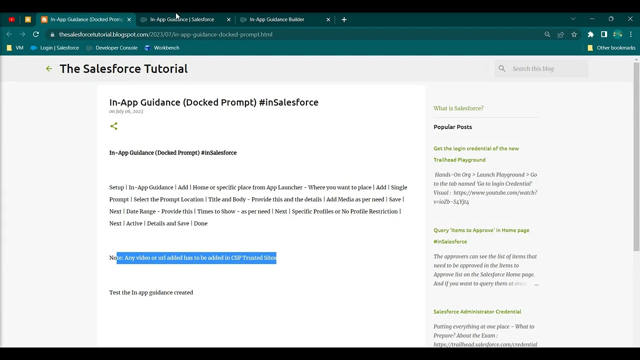 In-App Guidance (Docked Prompt) #inSalesforce