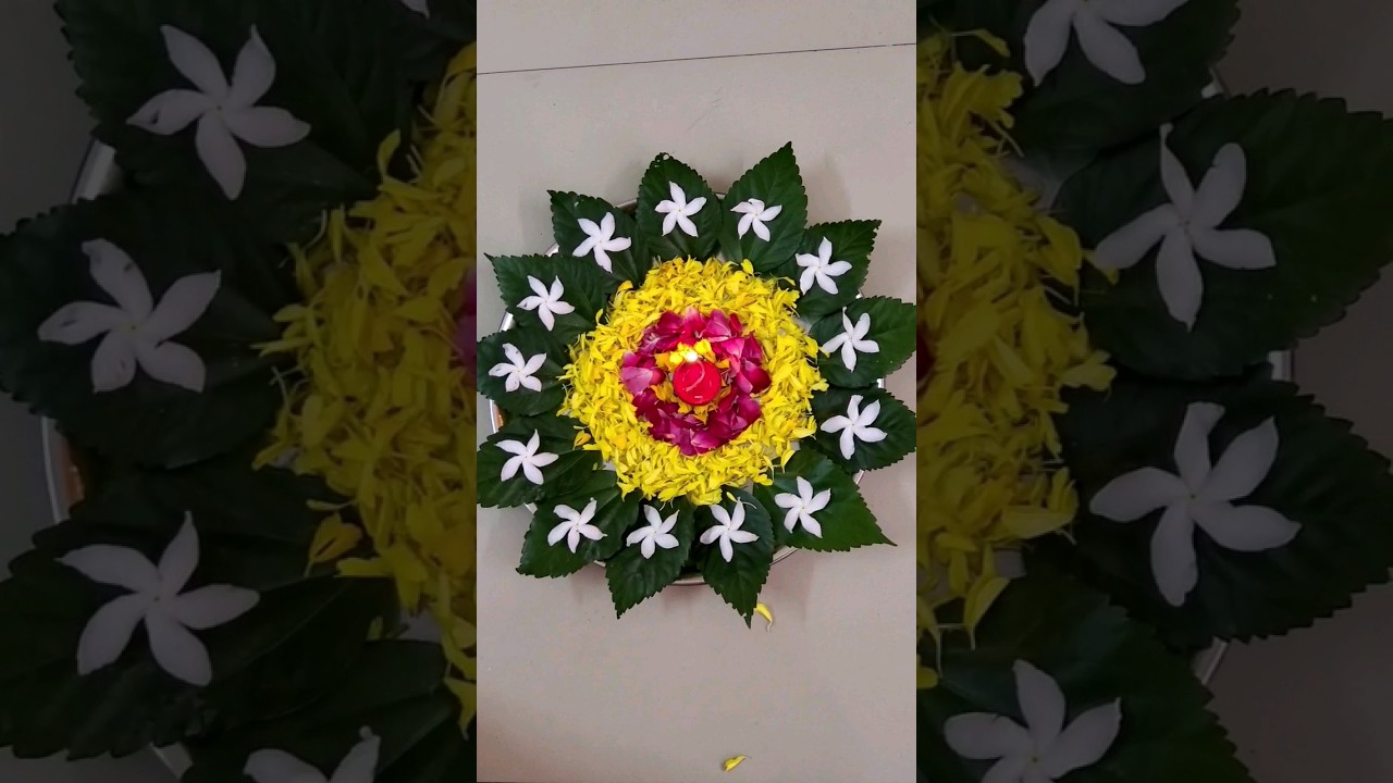 Easy & Simple thali decoration for navratri pooja, Pooja thali decoration with flowers, leaves.