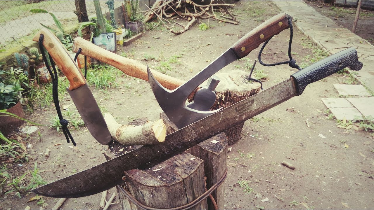 HACHA vs CUCHILLO vs MACHETE (trozando leña)