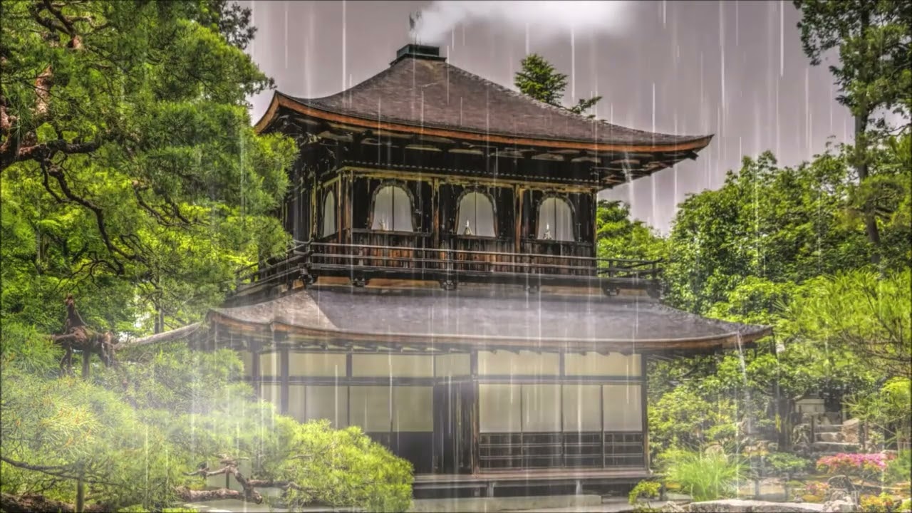 Japanese Temple 4K | Relaxing Rain Sounds & Music for Meditation, Concentration, Healing Yoga, Reiki
