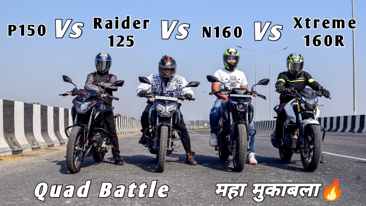 Bajaj Pulsar P150 Vs N160 Vs TVS Raider 125cc Vs Hero Xtreme 160R | Drag Race | Quad Battle😈