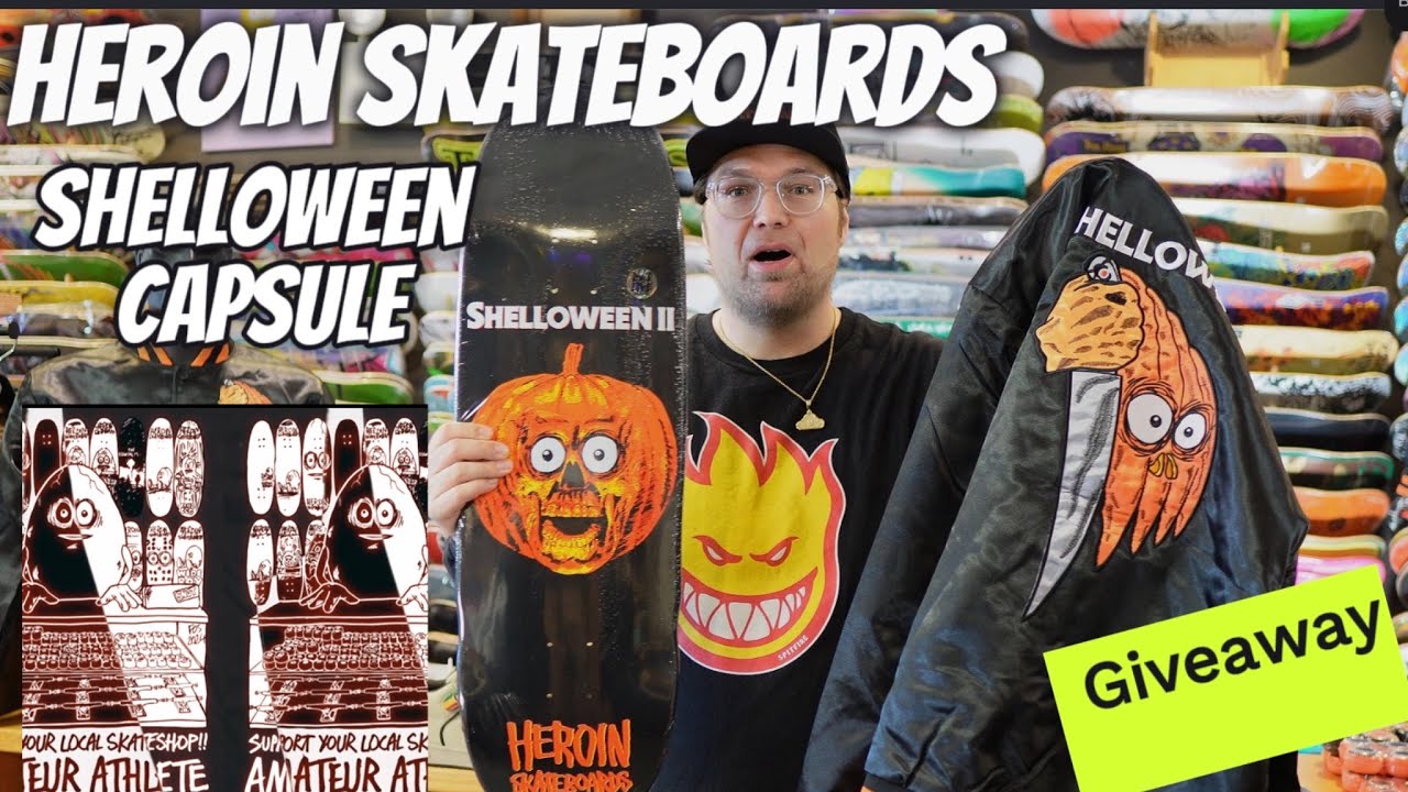 Обзор капсулы Shelloween/Halloween от Heroin Skateboards и видео с розыгрышем призов от скейтбордов.